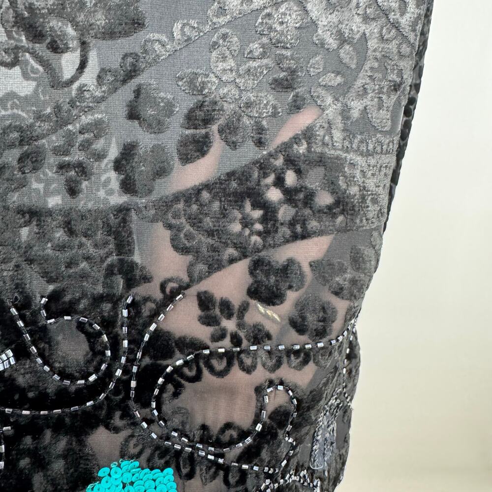 NEW Anthropologie Moulinette Soeurs Velvet Burnout Slip Dress 00 Black Beaded - Picture 5 of 12